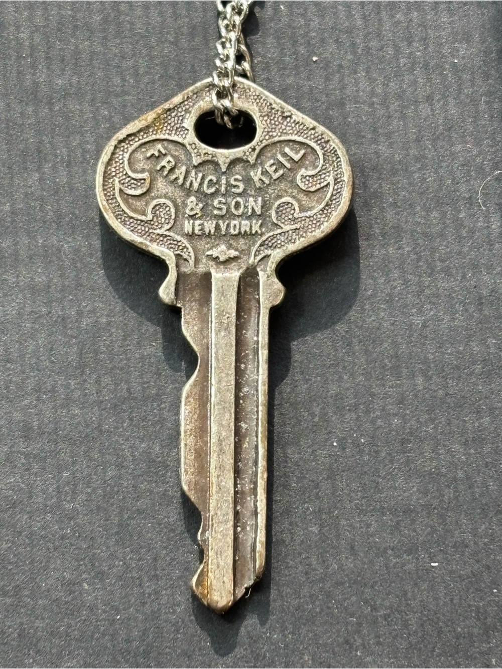 Vintage Francis Keil & Son NY Antique Ornate Key Necklace Charm